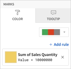 Conditional formatting rule set up to show a yellow color if the sum of sales quantity is less than 10,000,000.