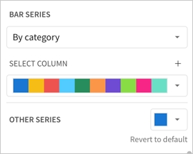 Color mark option with by category displaying for bar series and a drop down available to set the color scale for the series, and a separate section for other series and a dropdown to set the relevant colors.